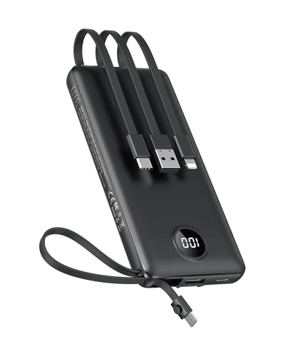 Veektomx 10000mAh Portable Charger with Built-in Cables