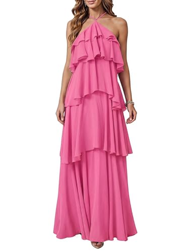 SOLY HUX Women's Ruffle Halter Maxi Dress