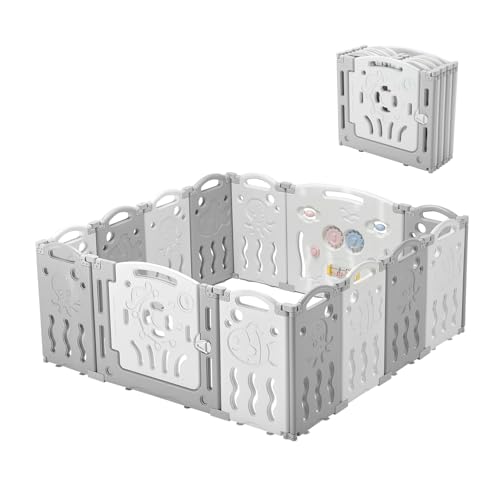 Albott Baby Playpen, Foldable Fence with Safety Gate