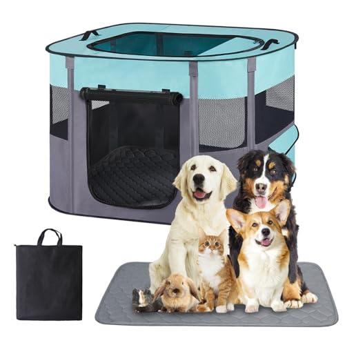 Pet Playpen with Waterproof Pad Green S