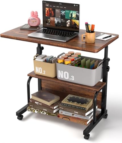 QZMDSM Adjustable Rolling Desk with Storage Shelves