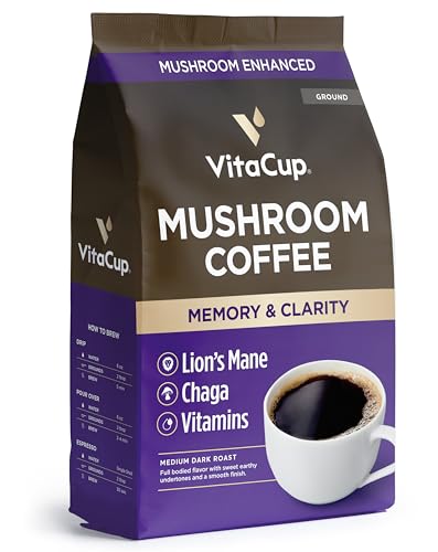 VitaCup Focus Mushroom Coffee Grounds, Medium Dark Roast