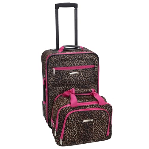 Rockland Fashion Softside Luggage Set, Pink Leopard