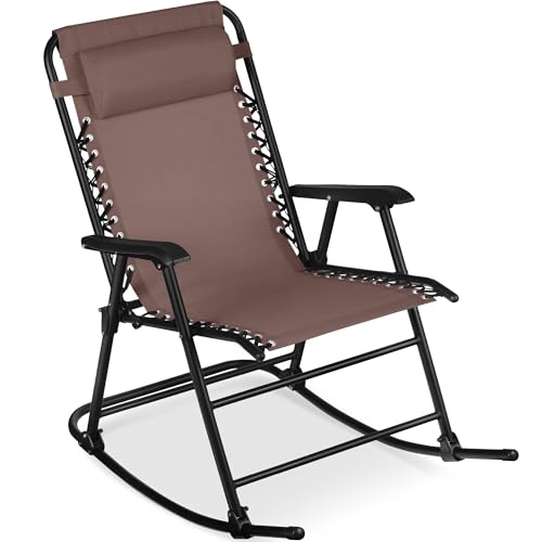 Outdoor Folding Rocking Chair with Headrest Pillow