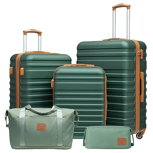 Coolife Dark Green Suitcase Set with Spinner Wheels