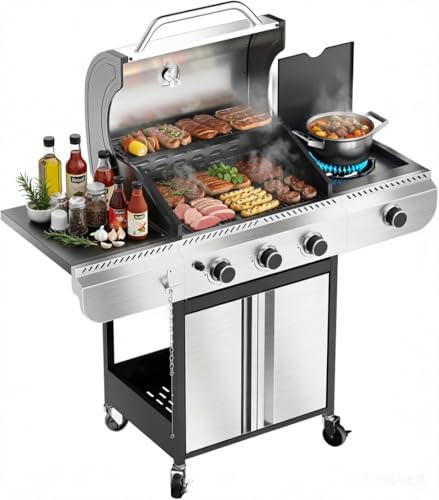 Electactic 3-Burner Propane Gas Grill with Side Burner