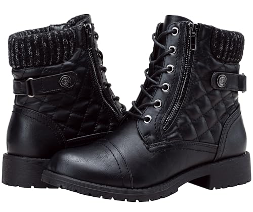 Vepose Women's Black Combat Ankle Boots 927