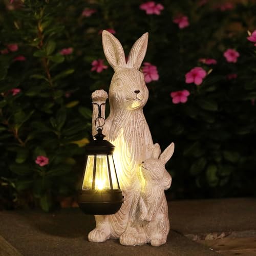 Reyiso Solar Garden Bunny Statue with LED Lights