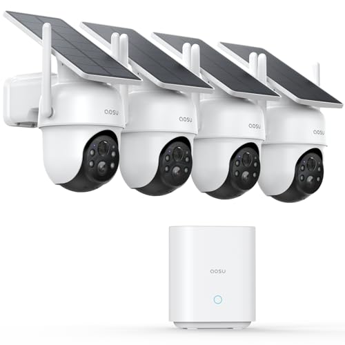AOSU Solar-Powered Outdoor Security Cameras, 4-Cam Kit