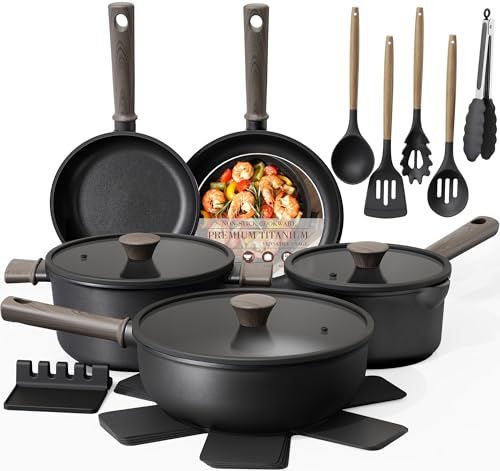 Astercook Non-Stick Cookware Set, Black Titanium