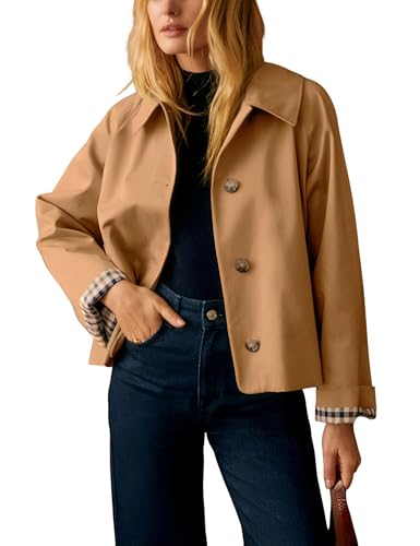 Dqbeng Women's Short Trench Jacket Camel