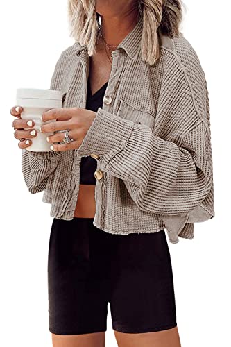 Panadila Women's Cropped Waffle Knit Shacket