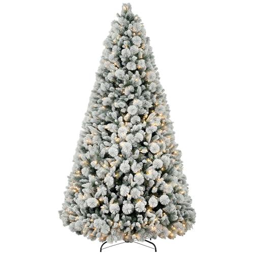 HOMCOM 9 ft Prelit Snow Flocked Christmas Tree