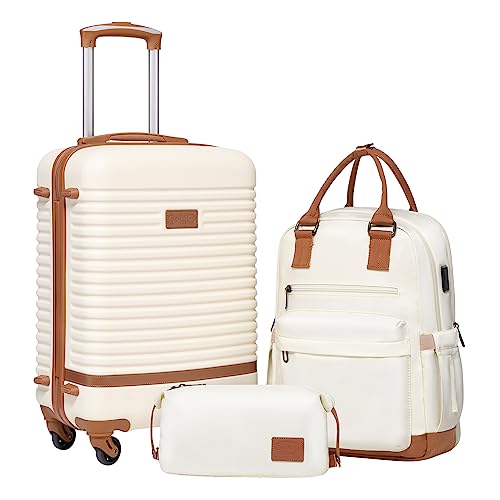 Coolife 3 Piece Luggage Set White