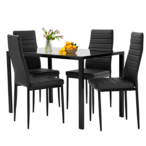 FDW Modern Glass Dining Table Set