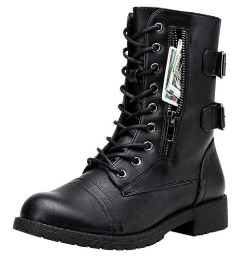 Vepose Women's Black Lace Up Combat Boots