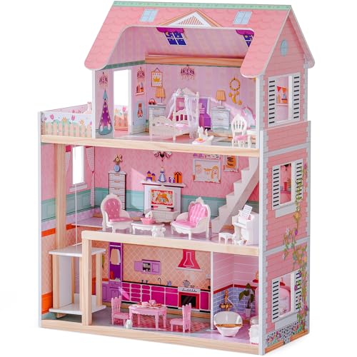 ROBUD Wooden Dollhouse Playset with Accessories