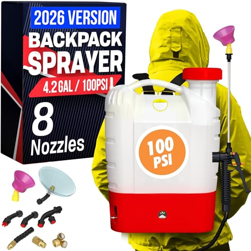 Battery Powered Backpack Sprayer, 4.2 Gallon, 100PSI