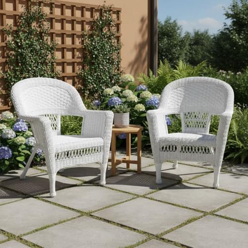 Jeco White Wicker Patio Chairs Set