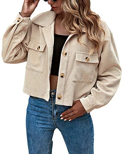 Gihuo Women's Cropped Corduroy Plaid Shacket