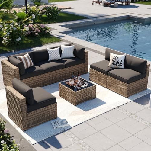 Aoxun 7-Piece Outdoor Wicker Sofa Set