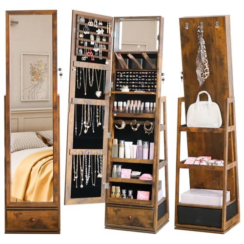 MASMIRE Jewelry Cabinet with Mirror & Drawers