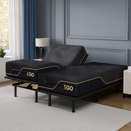EGOHOME Adjustable Bed Frame with Memory Foam Mattress