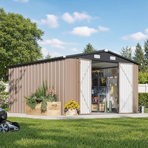 Aoxun Outdoor Storage Shed 12x10 Brown