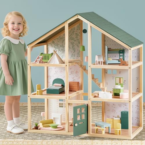 Tiny Land Wooden Dollhouse with Furniture