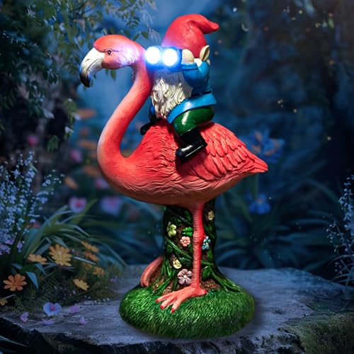 ArtTerpnica Solar Flamingo Gnome Garden Statue