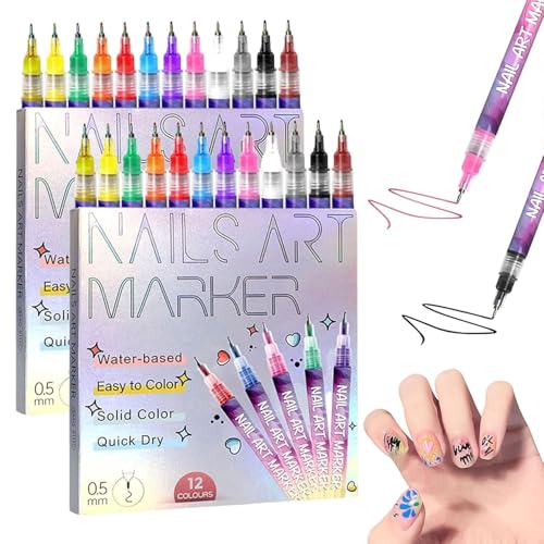Nail Art Pens 24-Pack Fine Tip Set