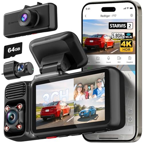 REDTIGER 4K 3 Channel Dash Cam with GPS