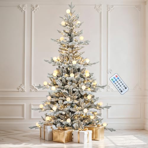 DWVO 6ft Prelit Flocked Christmas Tree