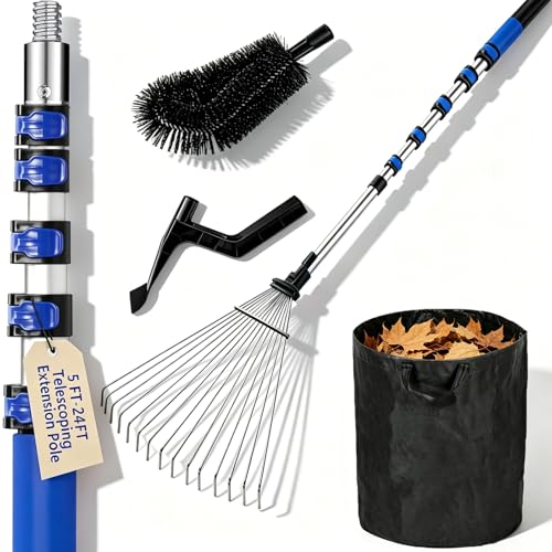Telescoping Roof and Leaf Rake, 24FT/30FT Reach