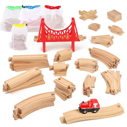 WudBudz Wooden Train Tracks 60 Piece Set