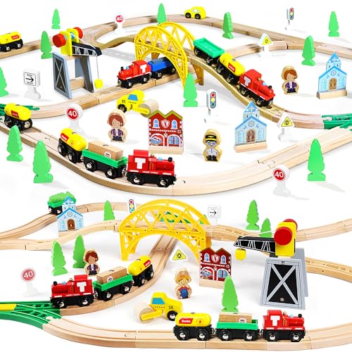 TOY Life Wooden Train Set for Toddlers