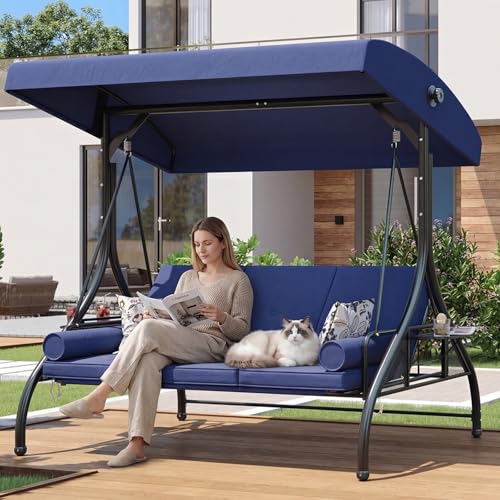 Aoxun Outdoor Convertible Swing Bed with Canopy