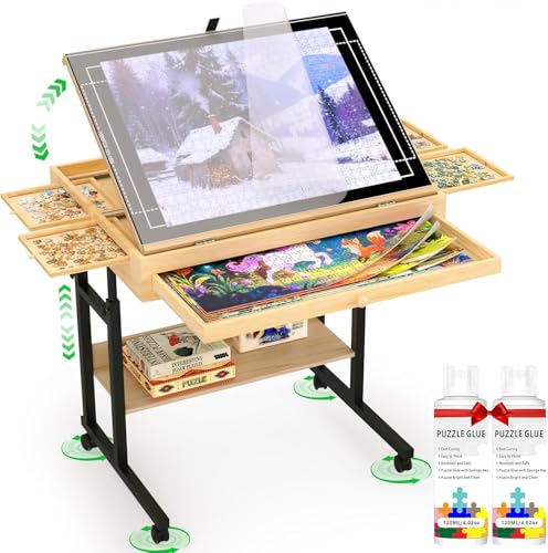 Large Adjustable Jigsaw Puzzle Table with Storage