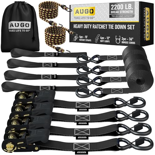 AUGO Heavy Duty Ratchet Straps 4 Pack