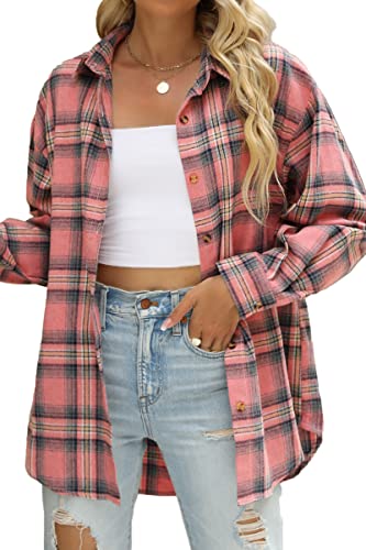 CHYRII Women's Pink Plaid Flannel Shacket