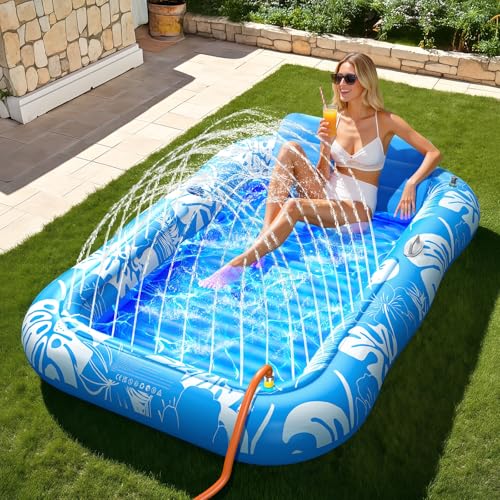 Inflatable Tanning Pool Lounger with Sprinkler