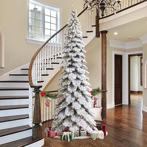 Glitzhome 12ft Pre-Lit Flocked Christmas Tree