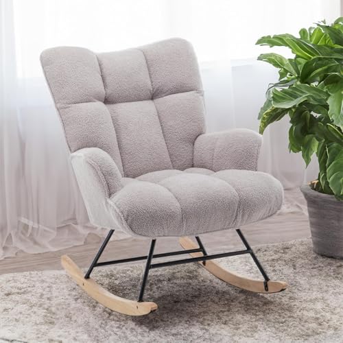 SAETSFEG Grey Sherpa Rocking Chair