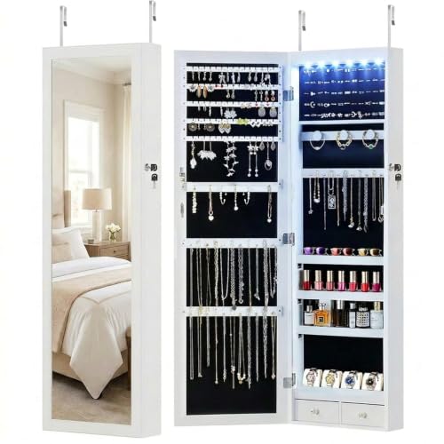 DUMOS 6 LEDs Mirror Jewelry Cabinet