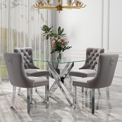 HAIZAO Silver Glass Dining Set for 4