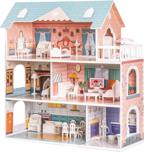 ROBUD Wooden Dollhouse with Furniture