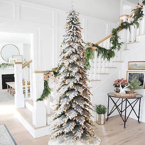 Glitzhome 11ft Prelit Flocked Pencil Christmas Tree