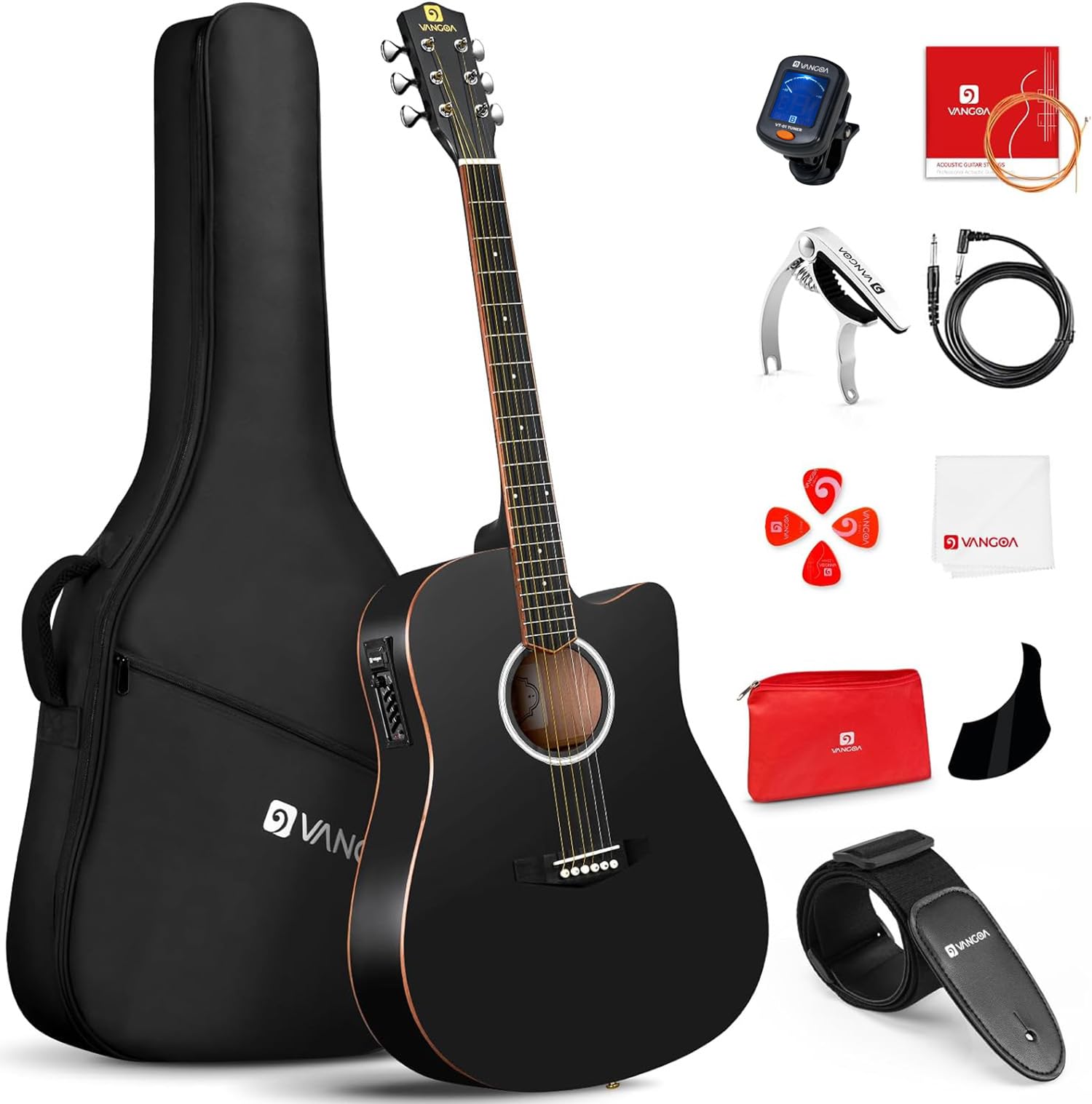 Vangoa Acoustic Electric Guitar Bundle Matte Black