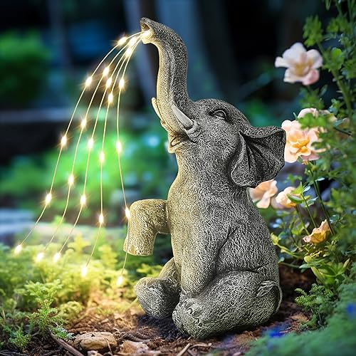 GIGALUMI Solar Watering Elephant Statue Decor