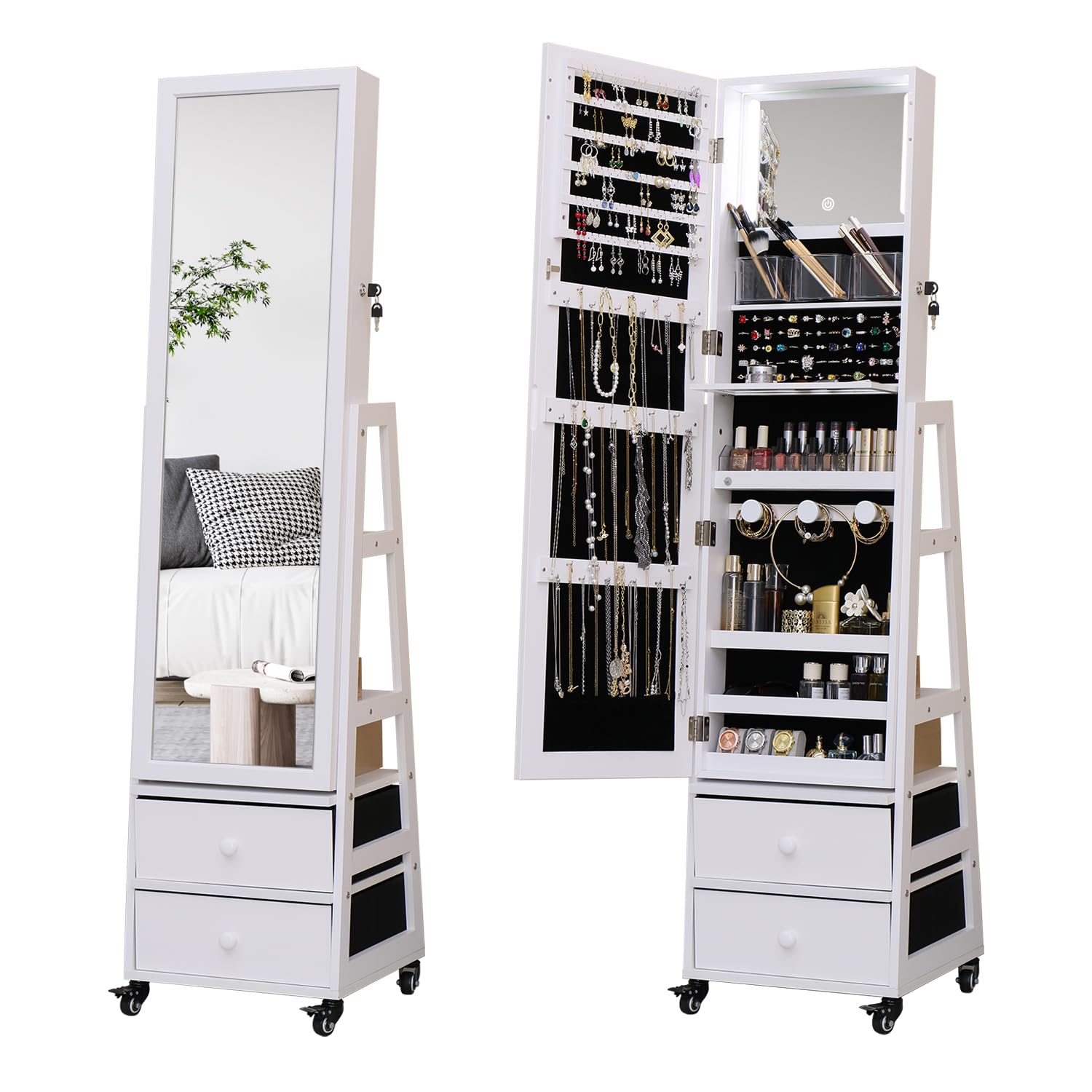 MASMIRE Standing Mirror Jewelry Cabinet